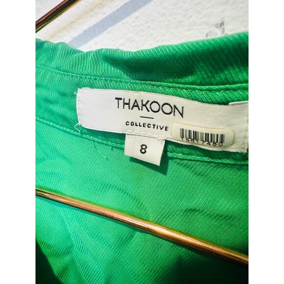 THAKOON Women's Green Collared Short Sleeve Tie Waist Mini Shirt Dress Size 8 - Picture 8 of 13